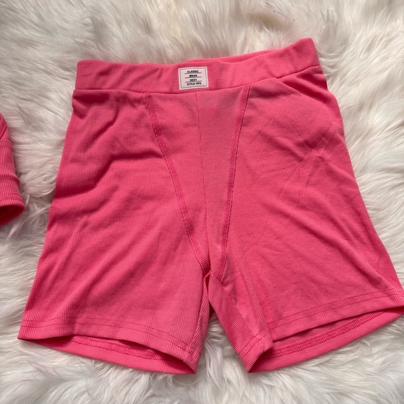 SHEIN Pink Ribbed Bralette and Shorts Set - Picture 4 of 5